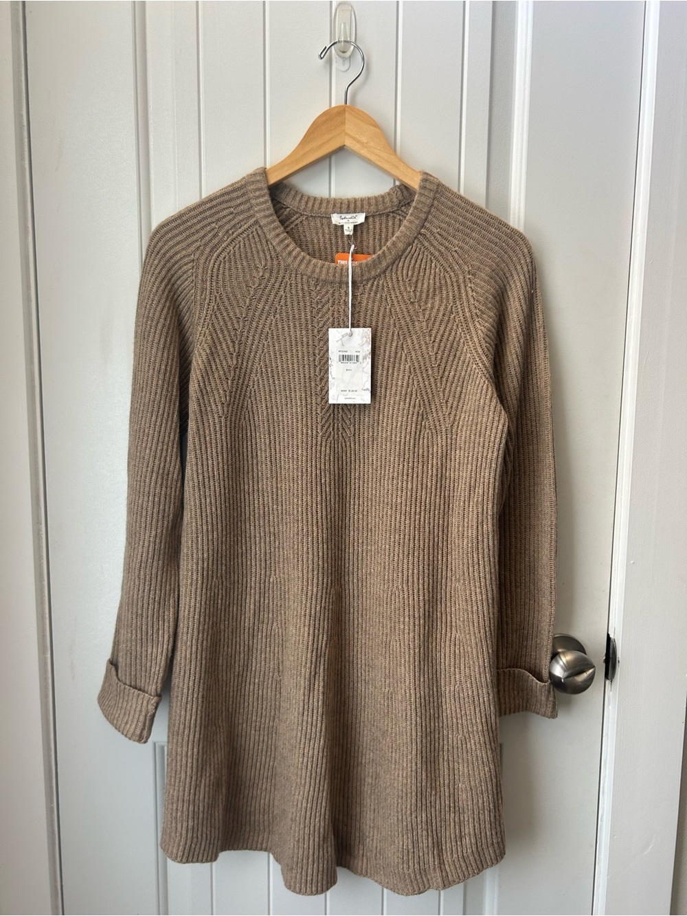 Splendid Ribbed Crewneck Sweater Dress in Taupe